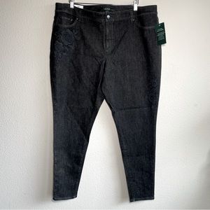 NWT LRL Premier Skinny Slimming Embroidered Jeans 18W